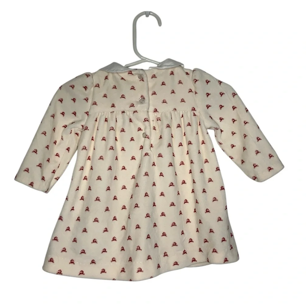 Ralph Lauren Baby Girl Velour Christmas Dress 3MO Reindeer Holiday Cream Red